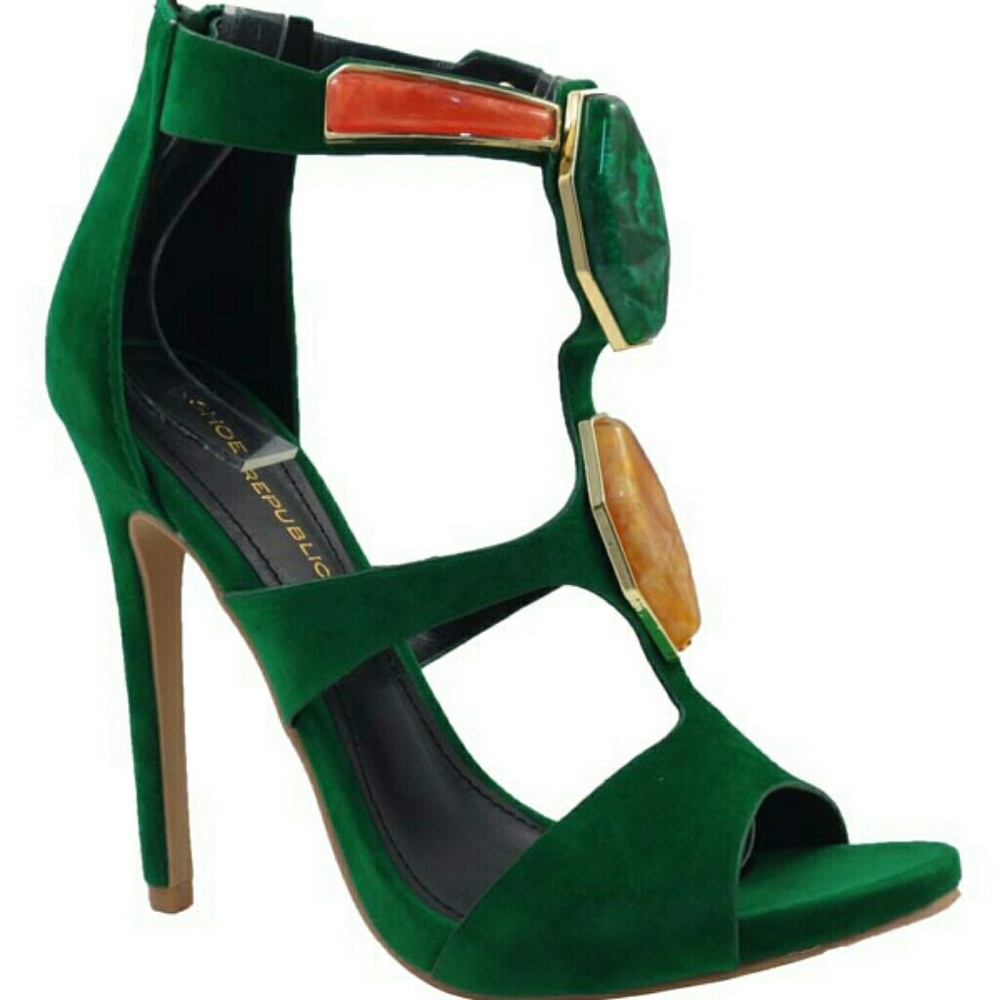 Evening suede ladies heels in Jade